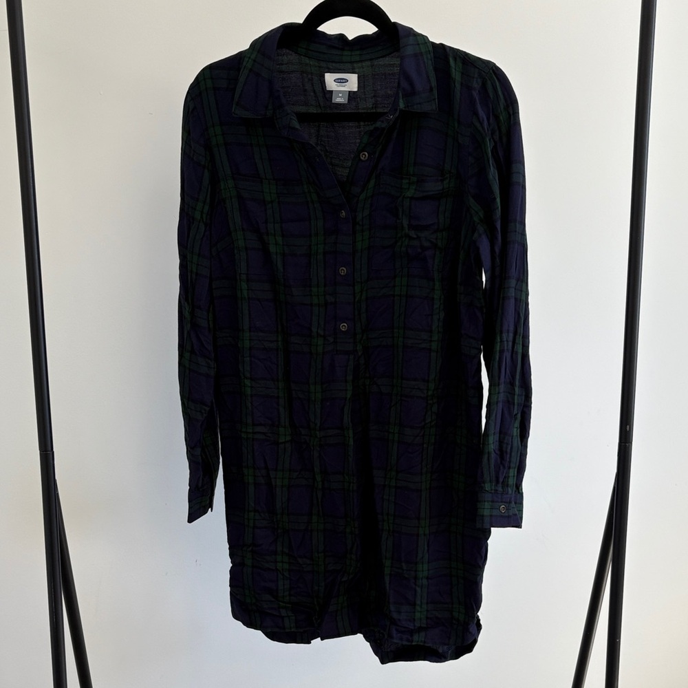 Old Navy Navy and Green Plaid Shirt